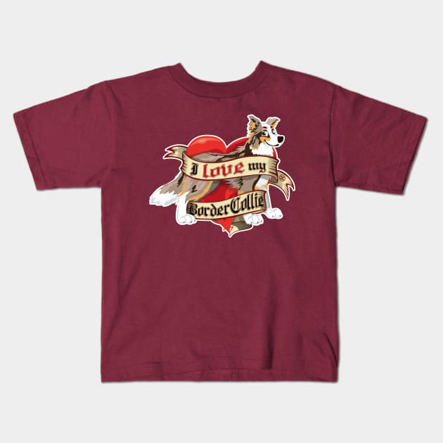 I Love My Border Collie - Brown Merle Trico Kids T-Shirt by DoggyGraphics